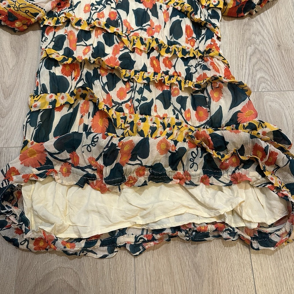 Farm Rio x Anthropologie Puff-Sleeve Fitted Mini Dress. Size L EUC Boho Colorful - Picture 6 of 11